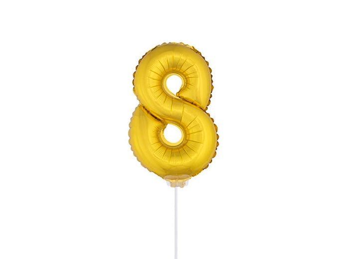 ballon chiffre 8 en aluminium avec bâton or 40cm