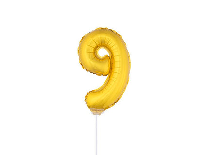 ballon chiffre 9 en aluminium avec bâton or 40cm
