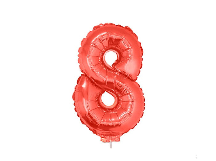 ballon chiffre 8 en aluminium avec bâton rouge 40cm