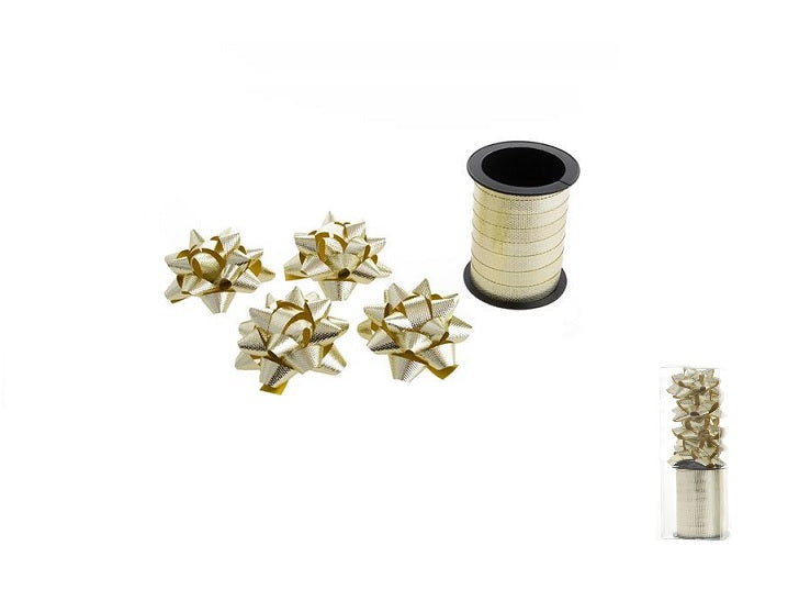 lot de 4 noeuds pour cadeaux avec ruban or 10m