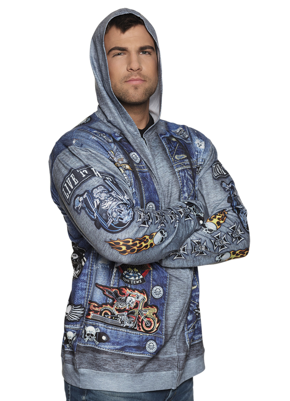 Veste motard bleu homme