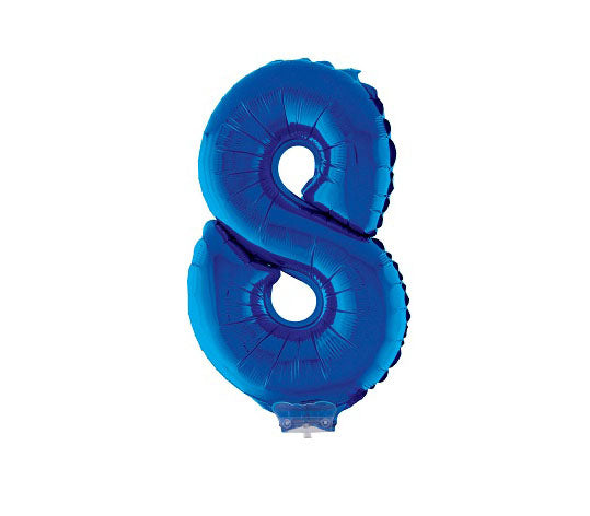 ballon chiffre 8 en aluminium avec bâton bleu 40cm