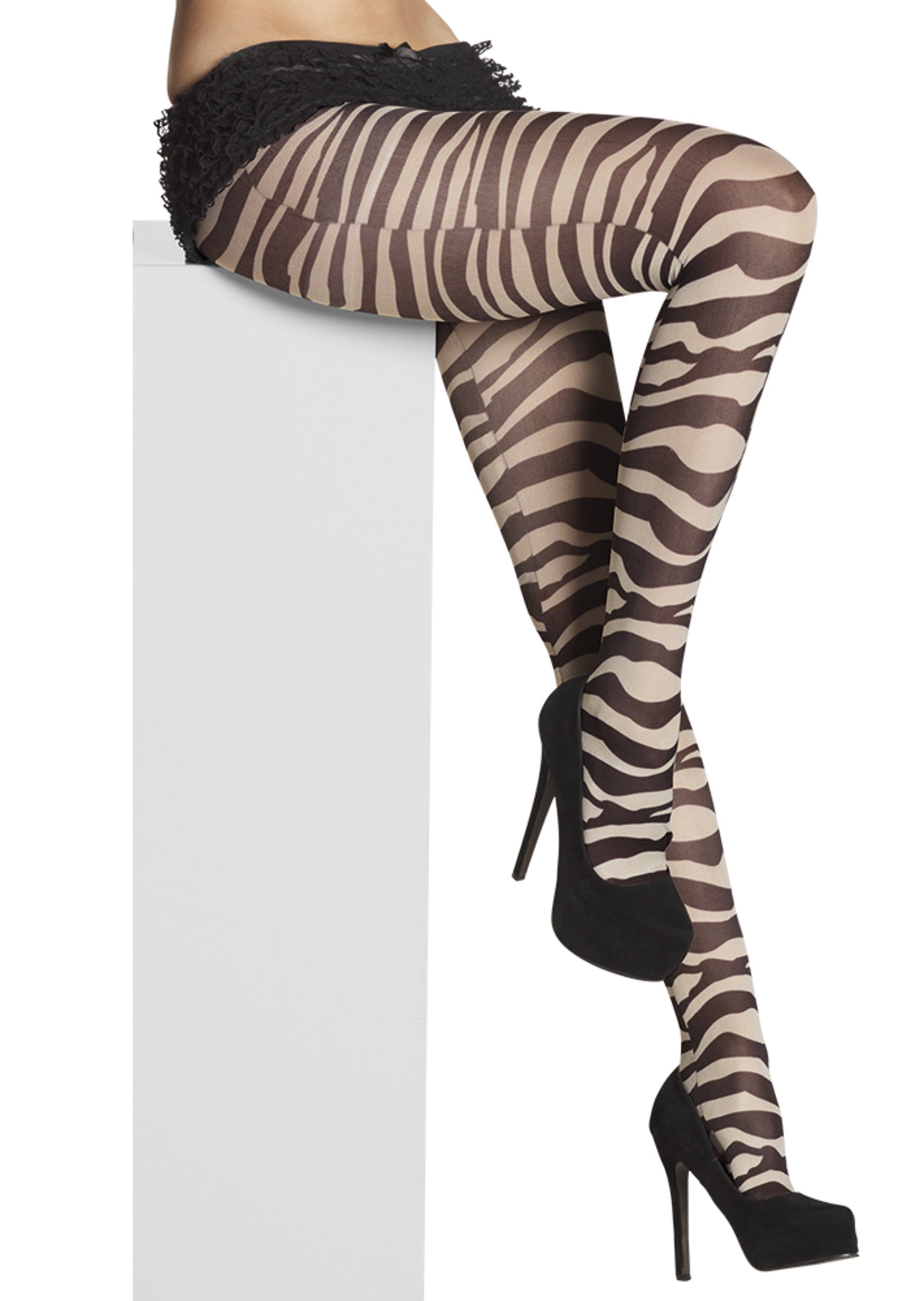 Collants zèbre marrons femme