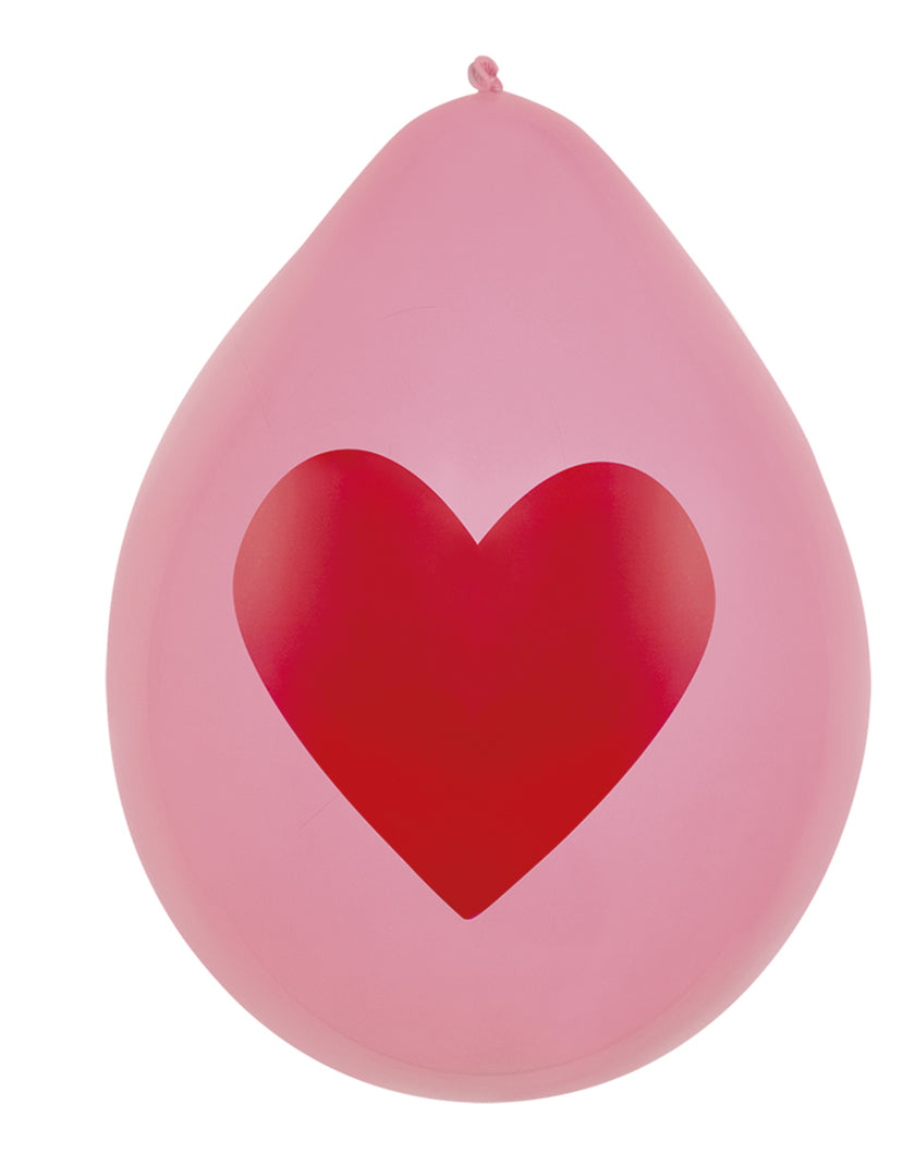 6 ballons amour avec des cœurs dorés