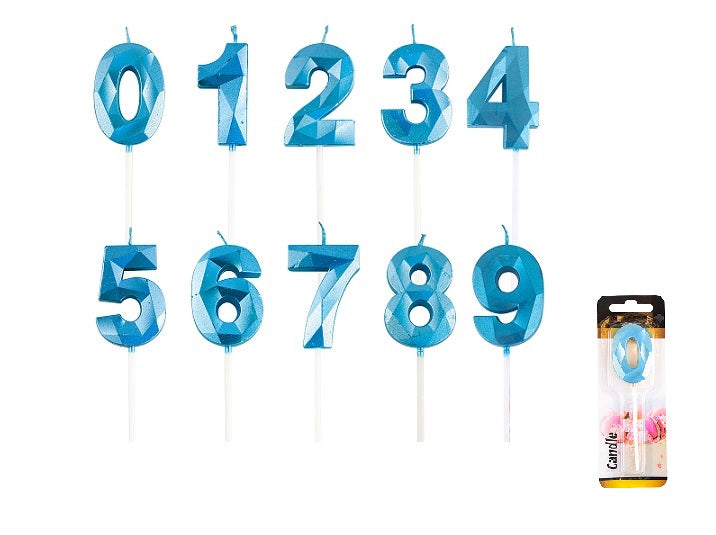 bougie anniversaire sur bâton chiffre 2 bleu 5cm