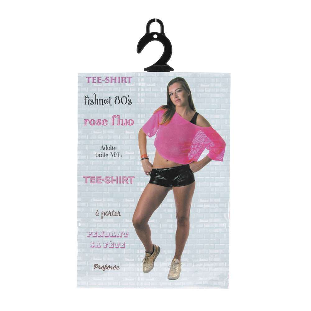 TEE-SHIRT FISHNET 80'S ROSE FLUO
