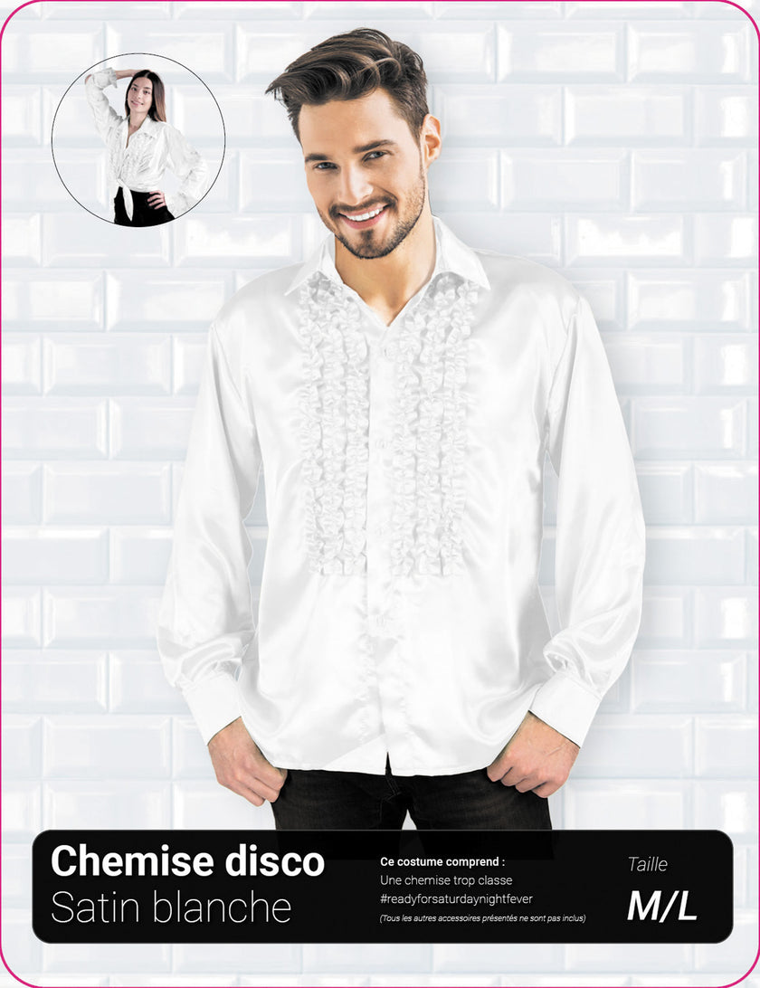 CHEMISE DISCO SATIN BLANC XL