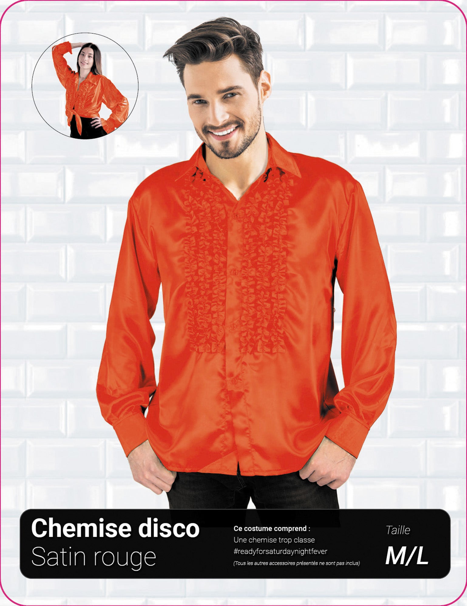 CHEMISE DISCO SATIN ROUGE