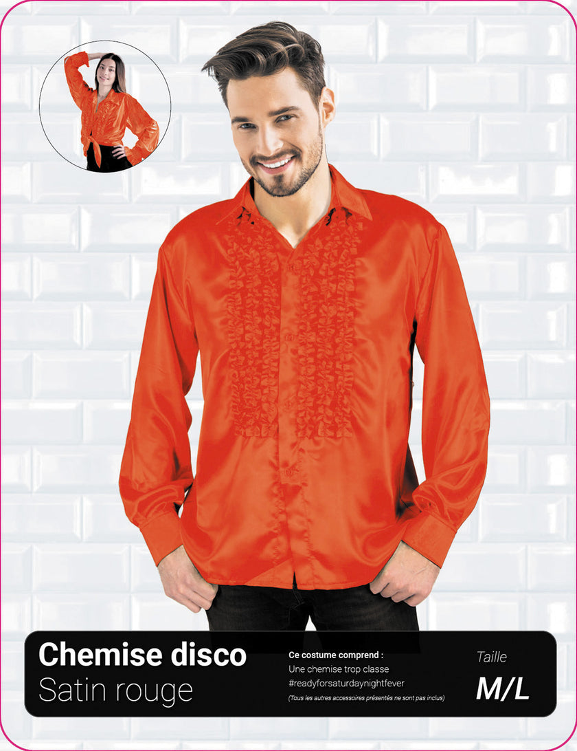 CHEMISE DISCO SATIN ROUGE