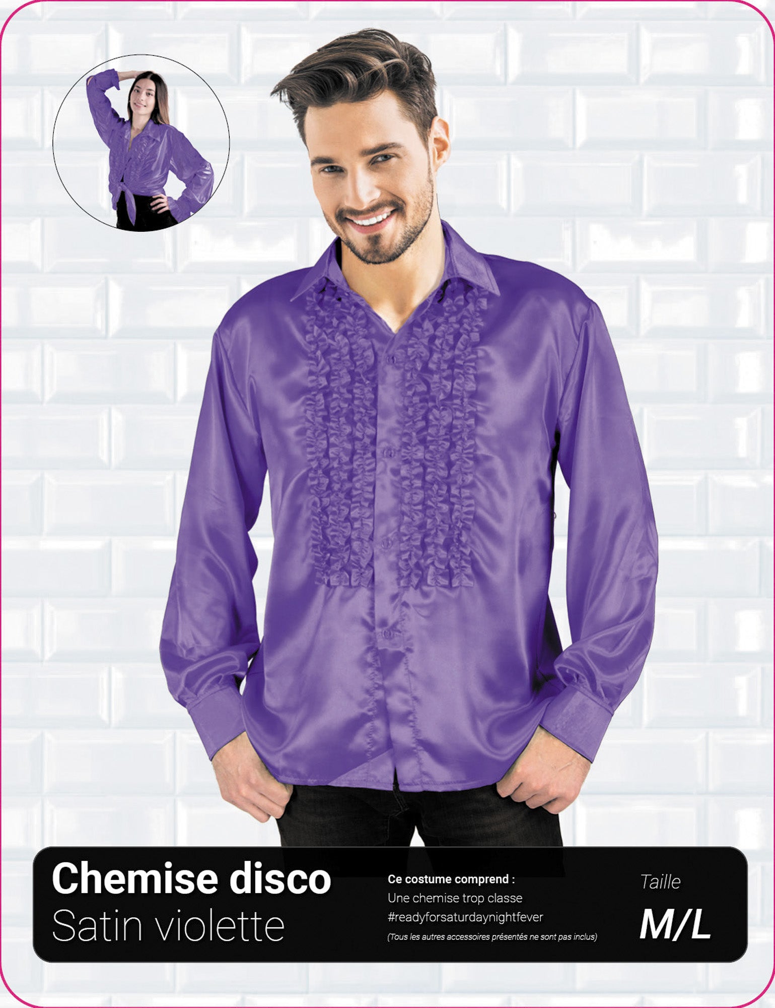 CHEMISE DISCO SATIN VIOLET XL