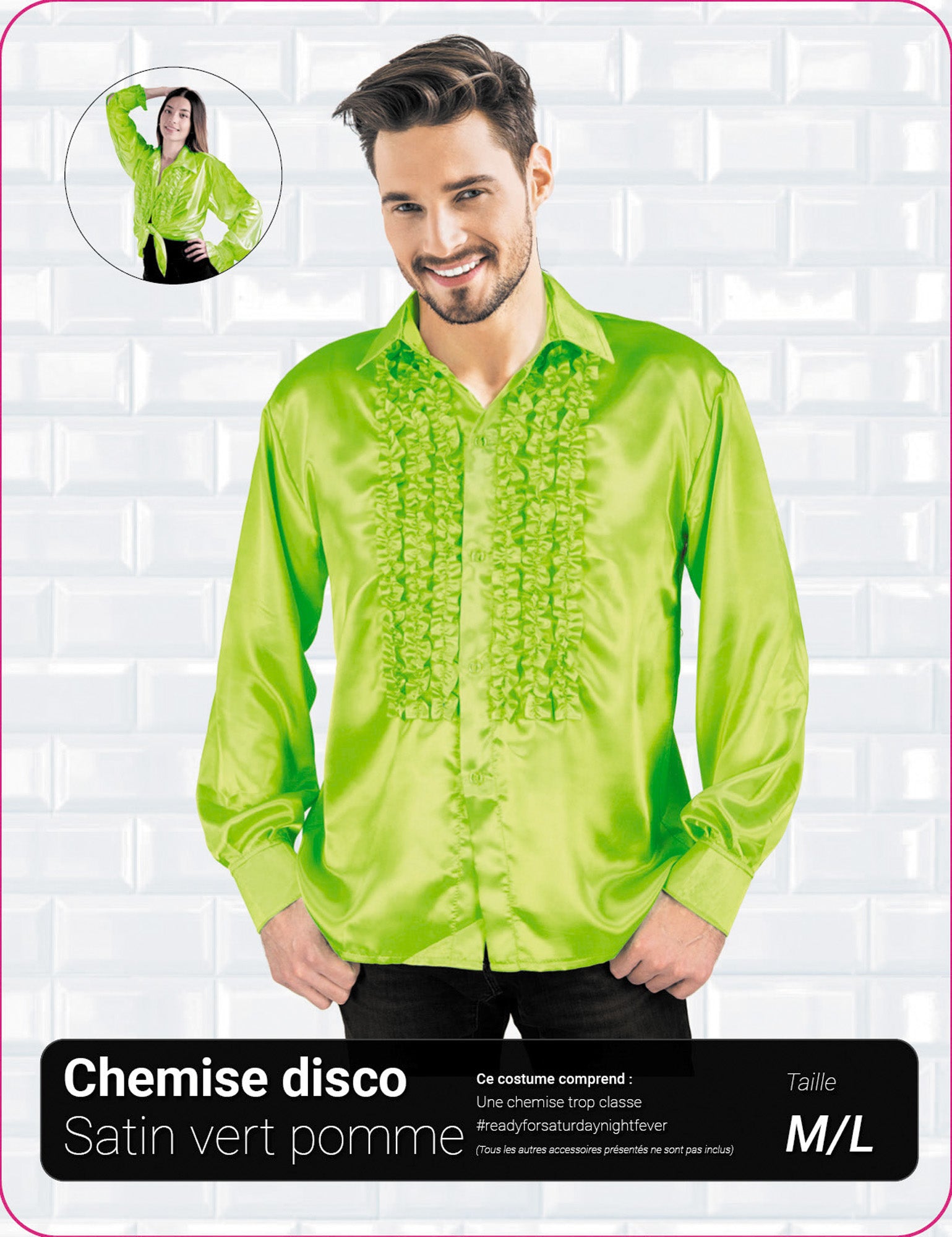 CHEMISE DISCO SATIN VERT POMME XL