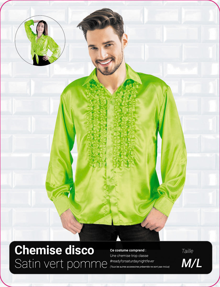 CHEMISE DISCO SATIN VERT POMME XL