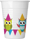 8 gobelets en plastique hiboux amusants