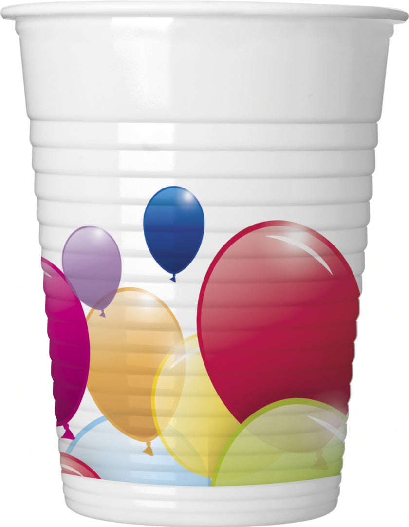 8 gobelets en plastique ballons arc-en-ciel