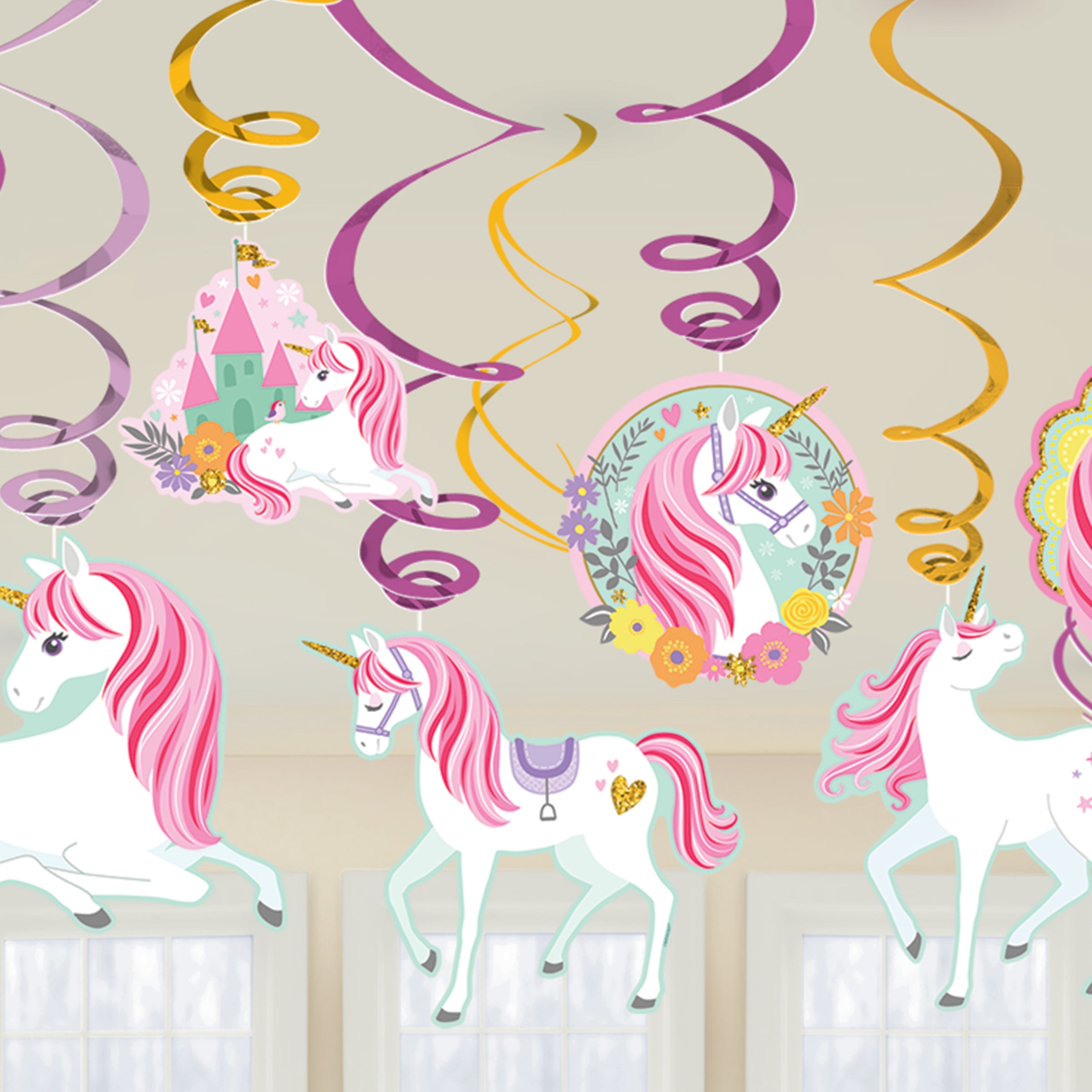 Kit de 12 décorations suspendues de princesse licorne