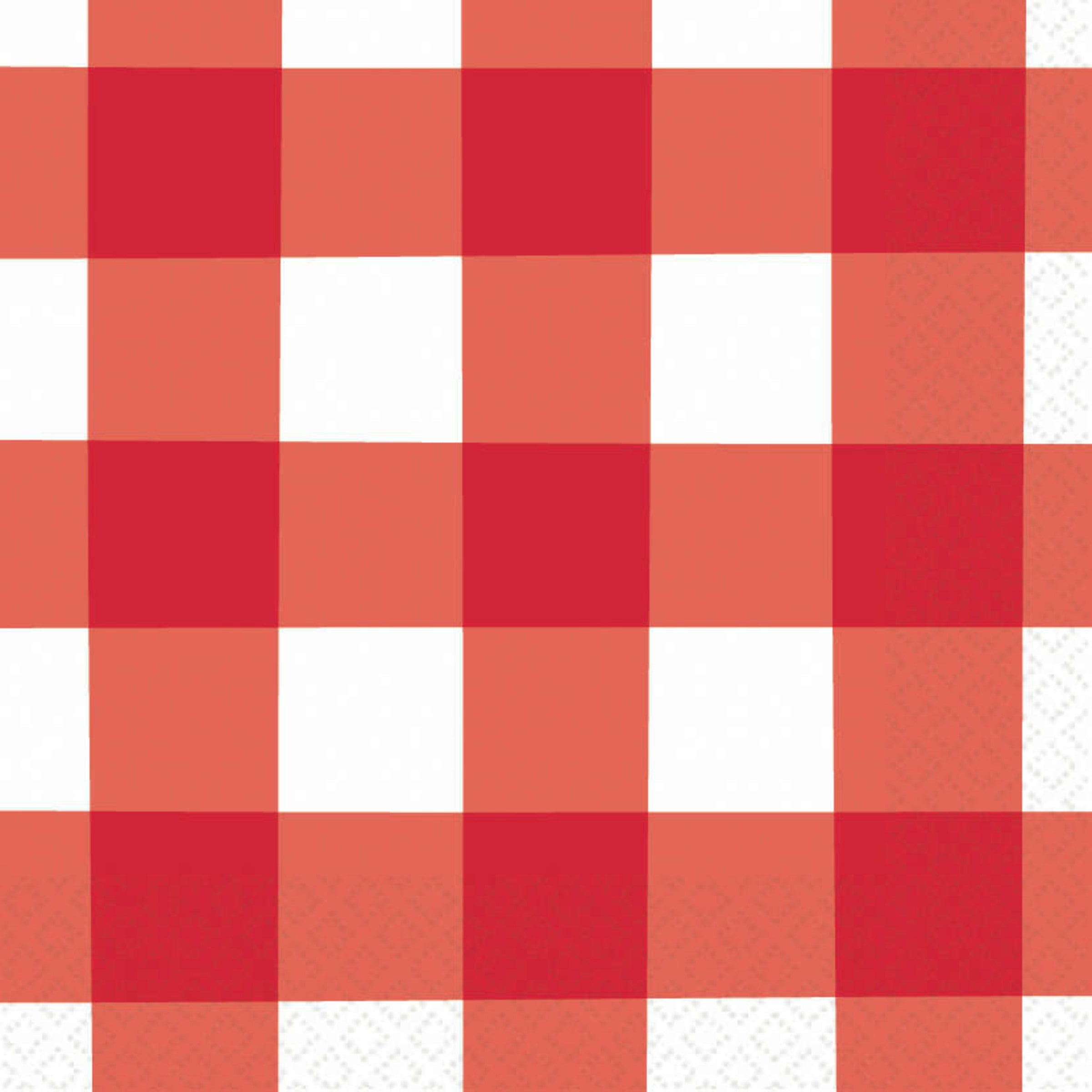 16 Serviettes en papier à carreaux rouges et blancs