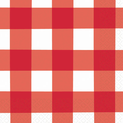 16 Serviettes en papier à carreaux rouges et blancs