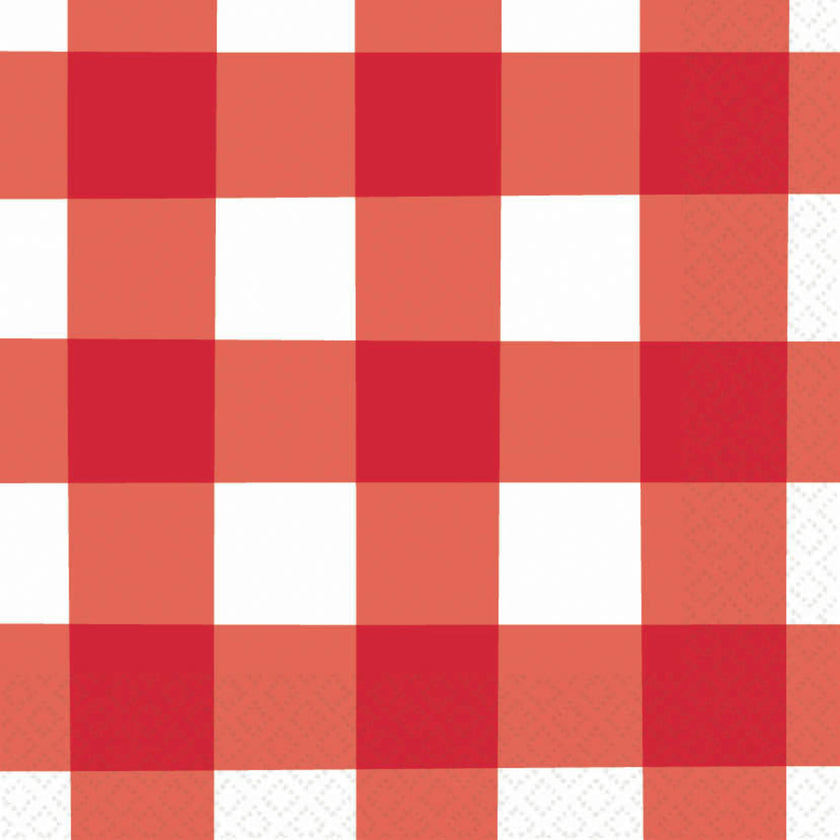 16 Serviettes en papier à carreaux rouges et blancs