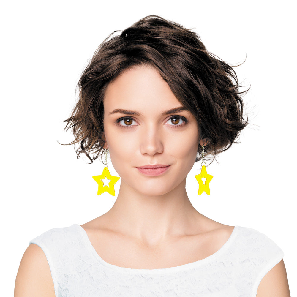 BOUCLES D'OREILLES NEON STAR X2 JAUNE