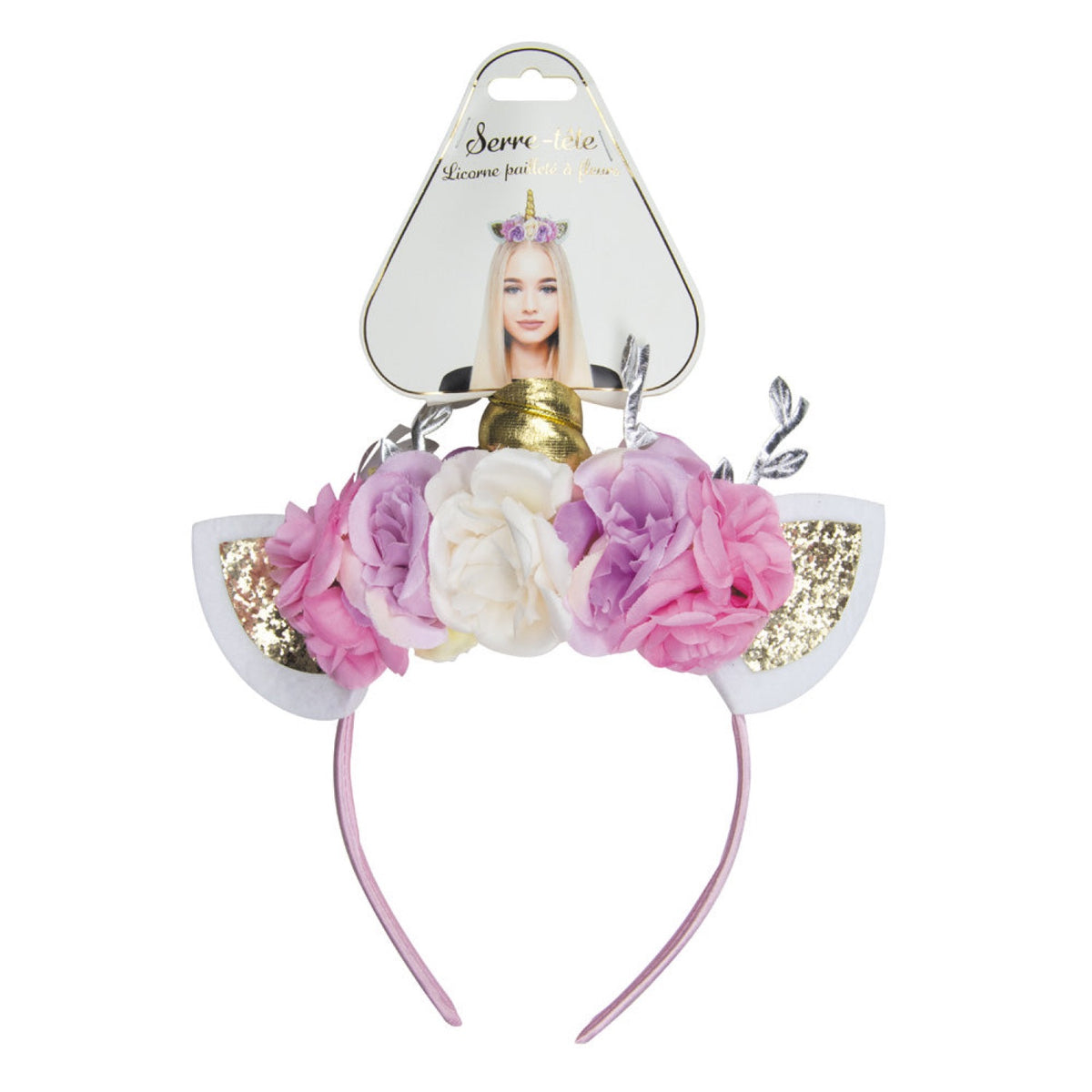 SERRE TETE LICORNE PAILLETE A FLEURS