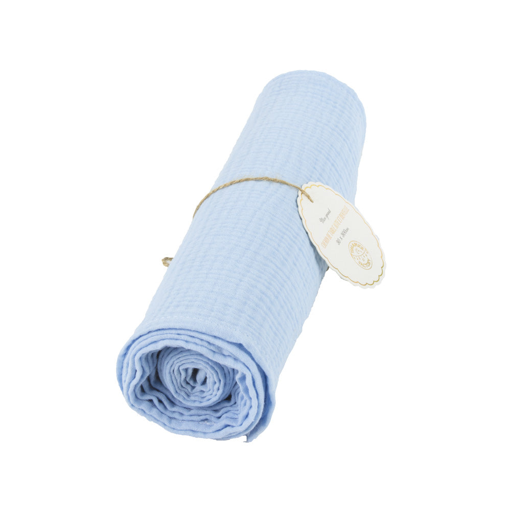 CHEMIN DE TABLE GAZE DE COTON BLEU PASTEL 300X30CM