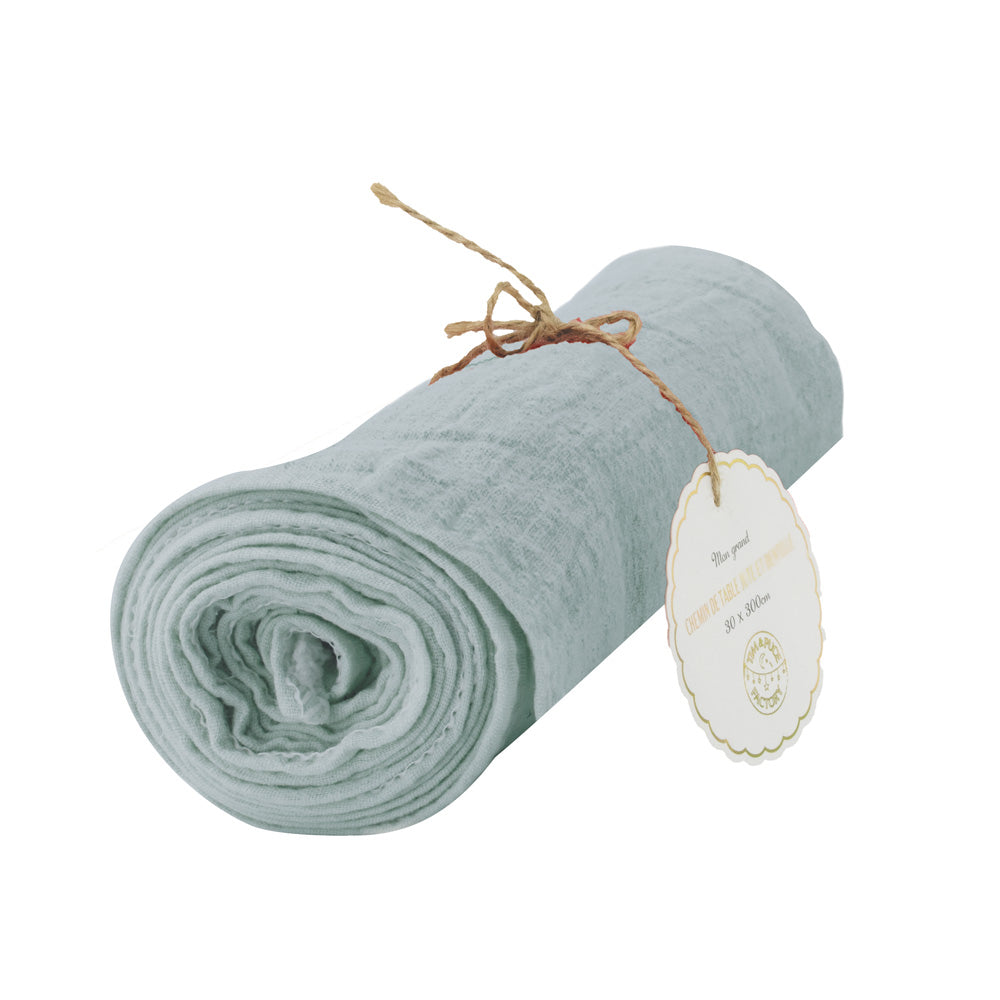 CHEMIN DE TABLE VOILE DE COTON BLEU ORAGE 300X30CM