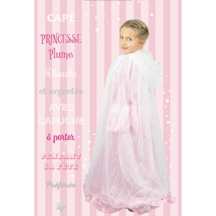 CAPE PRINCESSE PLUME BLANCHE ET ARGENT ENFANT