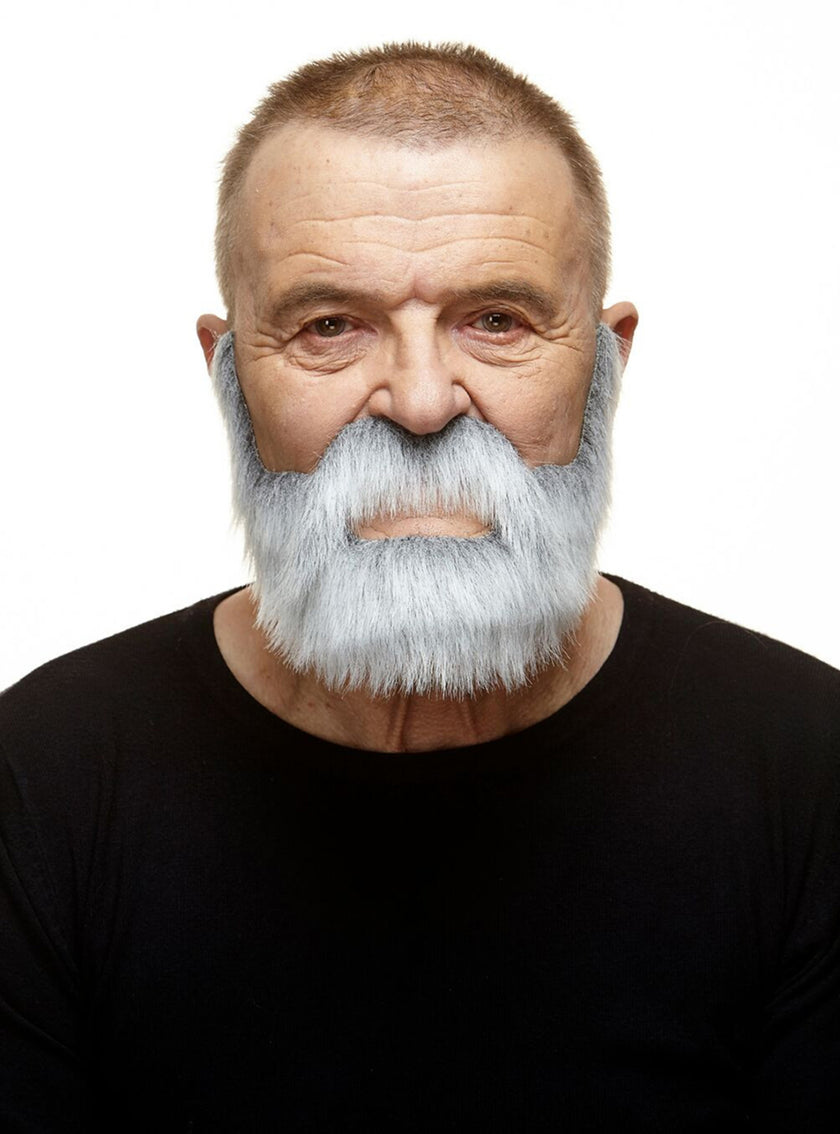Moustache et barbe bien fournie blanches