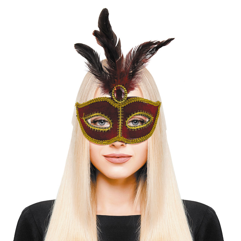 MASQUE ROUGE AVEC PLUMES
