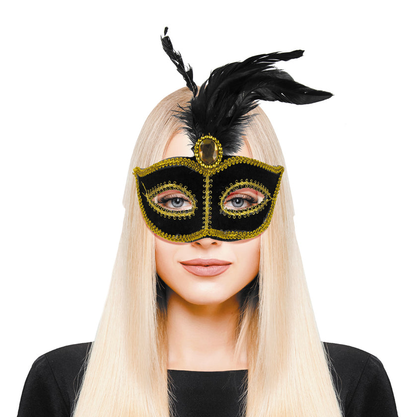 MASQUE VENITIEN NOIR AVEC PLUMES