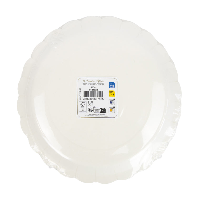 ASSIETTES FESTONNEES VICHY PASTEL 4 COUL ASS  23CM X 8