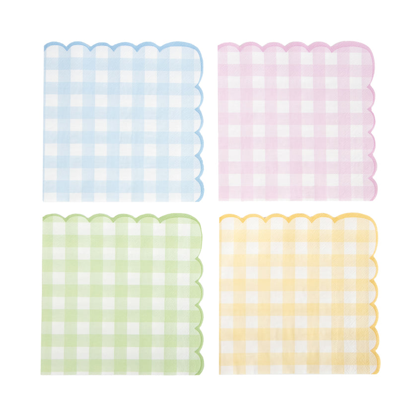 SERVIETTES FESTONNEES 33X33CM VICHY 4 COUL PASTEL ASSX 16