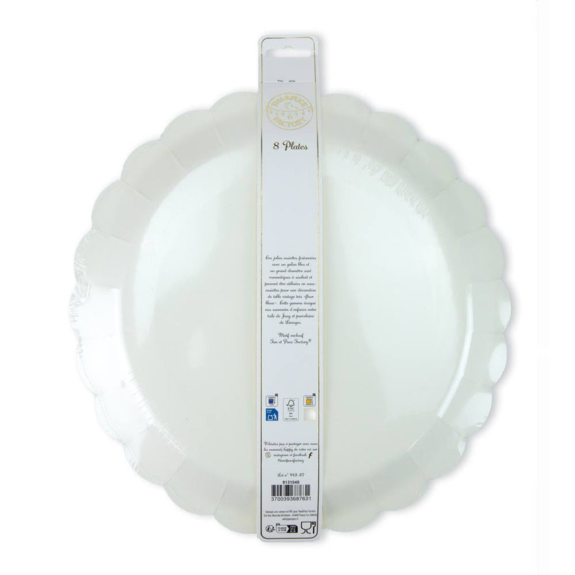 ASSIETTES FESTONNEES FLEUR BLEUE  XXL 30.5CM  X 8