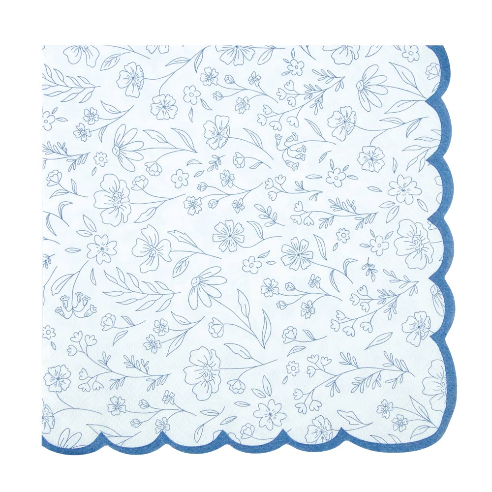 SERVIETTES FESTONNEES 33X33CM FLEUR BLEUE X 16