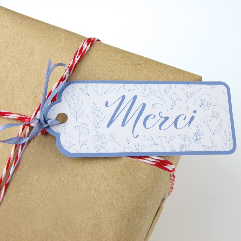 ETIQUETTES CADEAUX FLEUR BLEUE X 10