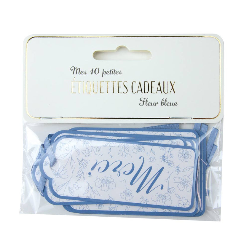 ETIQUETTES CADEAUX FLEUR BLEUE X 10