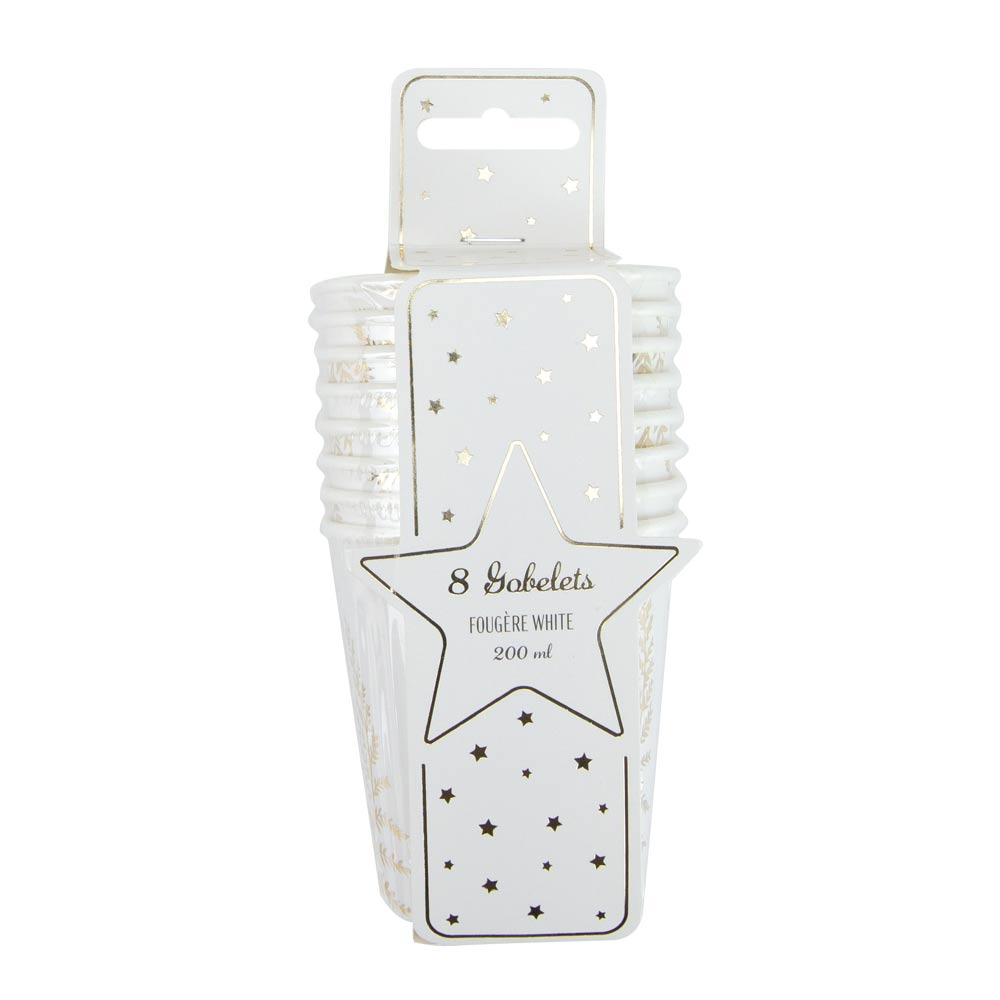 GOBELETS FESTONNES 200ML FOUGERE WHITE X 8