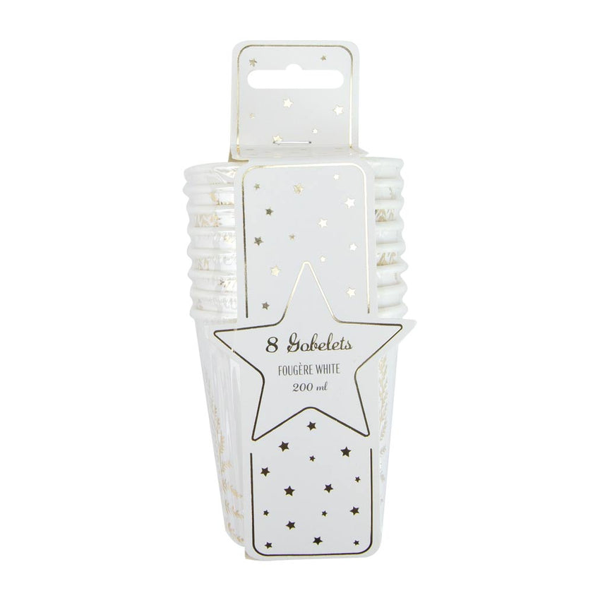 GOBELETS FESTONNES 200ML FOUGERE WHITE X 8