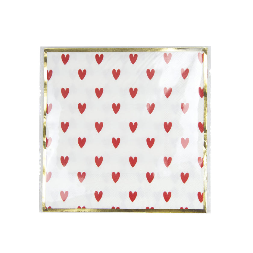 SERVIETTES 33X33CM COEURS ROUGES X 16
