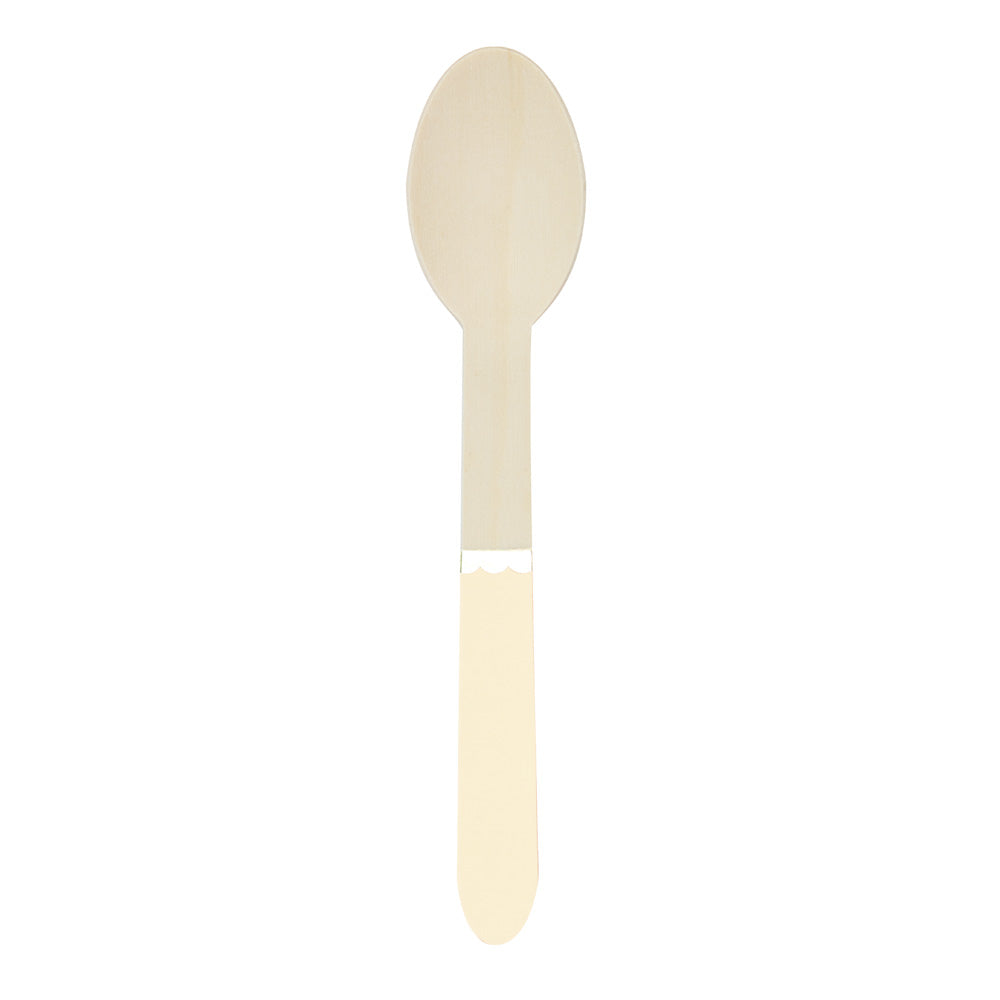 PETITES CUILLERES EN BOIS JAUNE PASTEL X 8