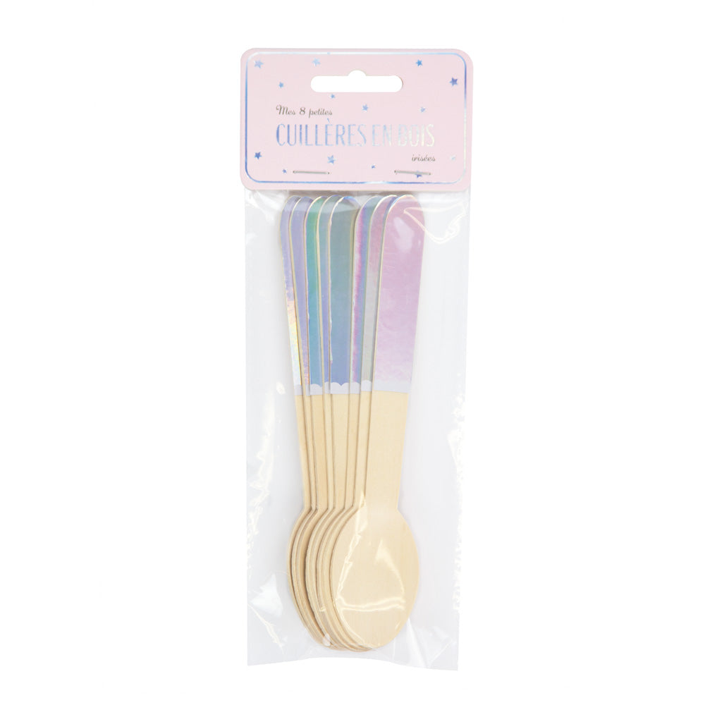 PETITES CUILLERES EN BOIS IRISÉES X 8
