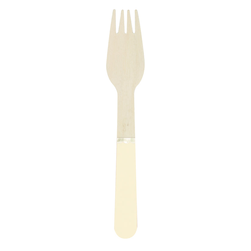 PETITES FOURCHETTES EN BOIS JAUNE PASTEL X 8