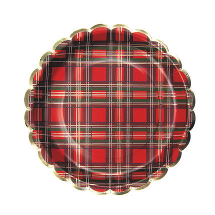 Assiettes festonnees 23cm tartan  et or x 8