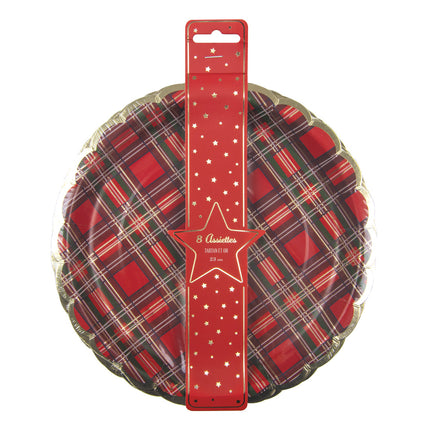 Assiettes festonnees 23cm tartan  et or x 8