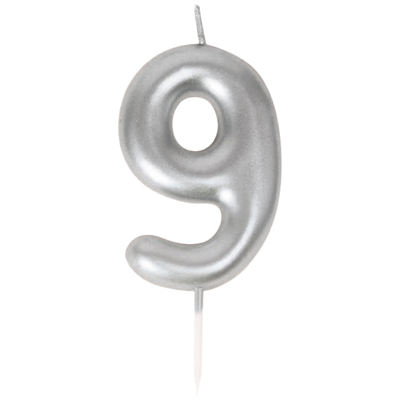 Bougie chiffre 9 argentee 1