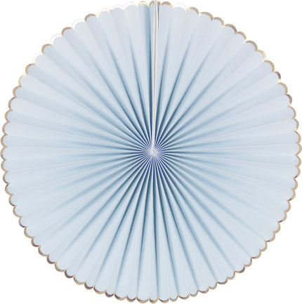 SET DE 3 EVENTAILS BLEU PASTEL ET OR