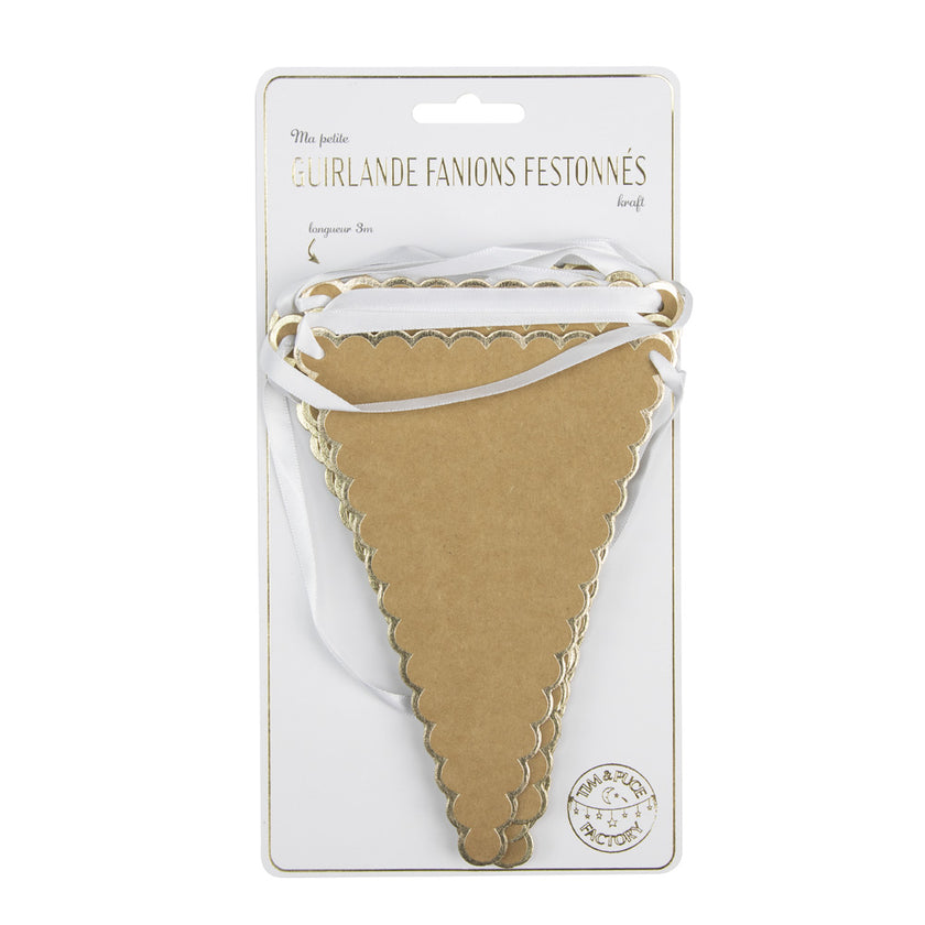 GUIRLANDE FANIONS FESTONNES KRAFT ET OR 3M