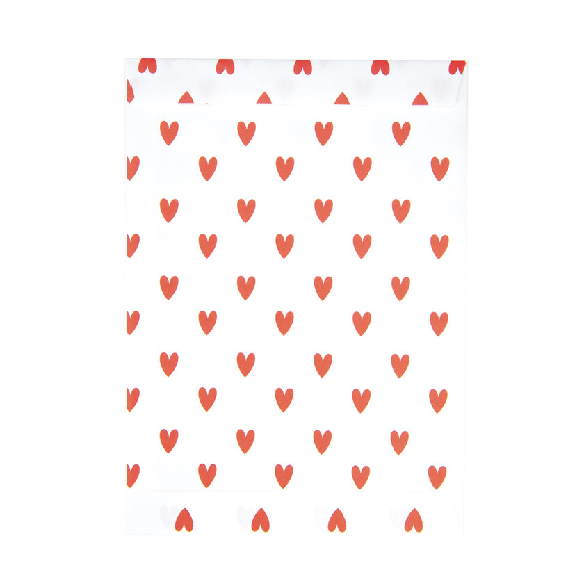 POCHETTES PAPIER PETITS COEURS ROUGES X 8PCS