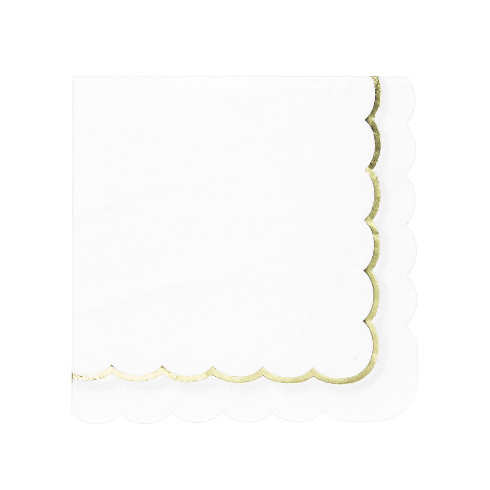 SERVIETTES FESTONNEES 33X33CM BLANCHES ET OR X 16