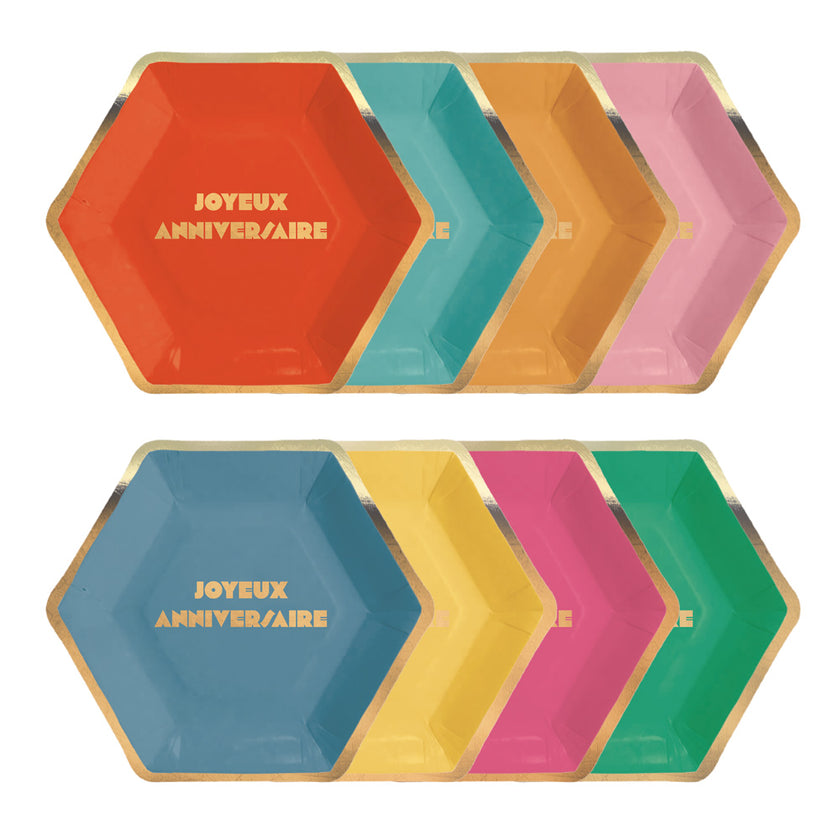 ASSIETTES MULTI JOYEUX ANNIVERSAIRE X8